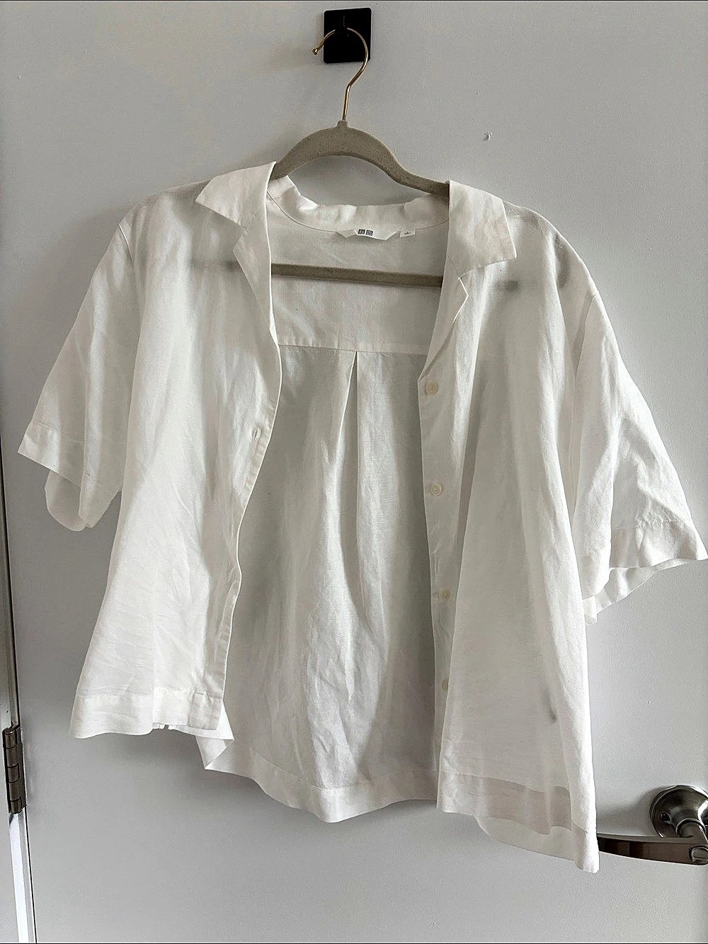 NWT Uniqlo Linen Blend Open Collar Short-Sleeve Shirt White